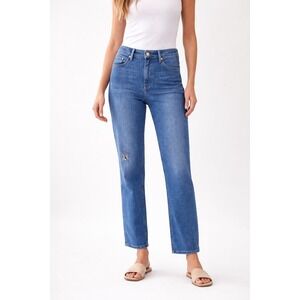 Lilly Pulitzer Jeans Womens 10 Blue Straight High Rise Distressed Preppy